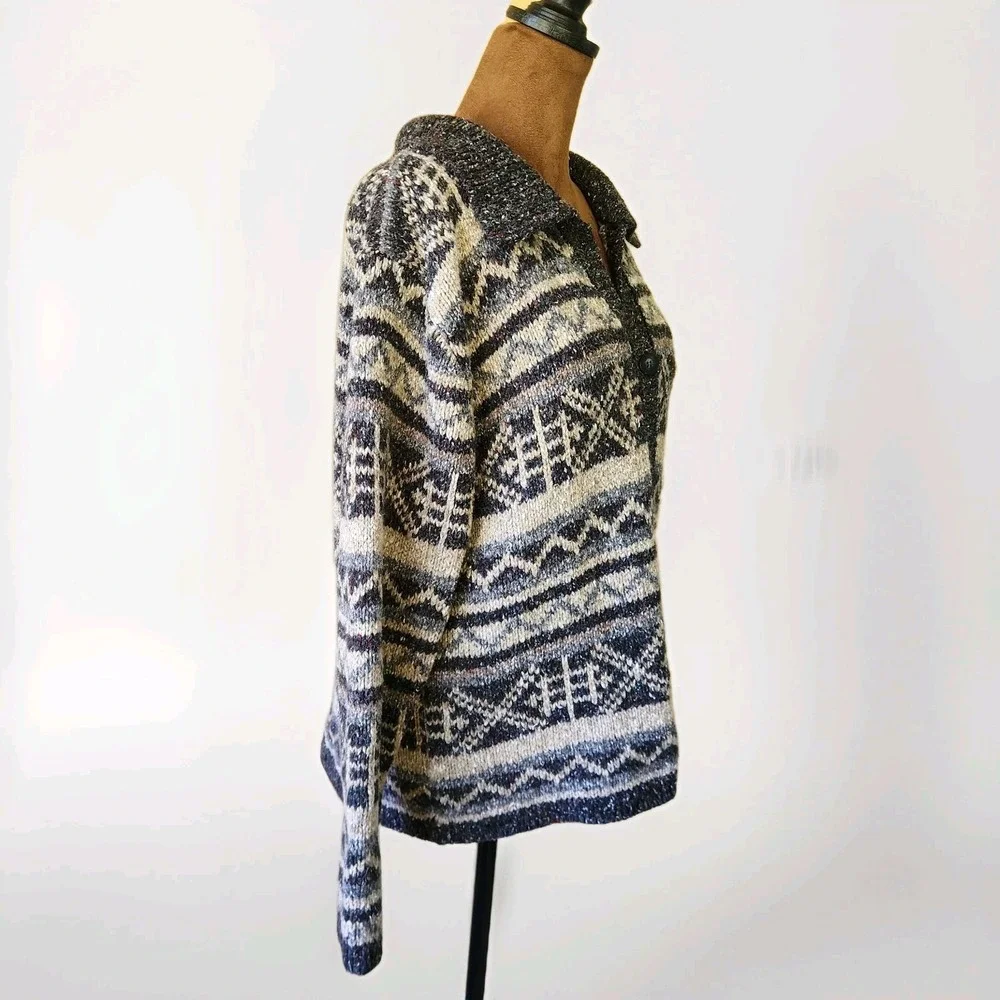 St. John's Bay Blue and Cream Patterned Cardigan - Picture 2 of 7